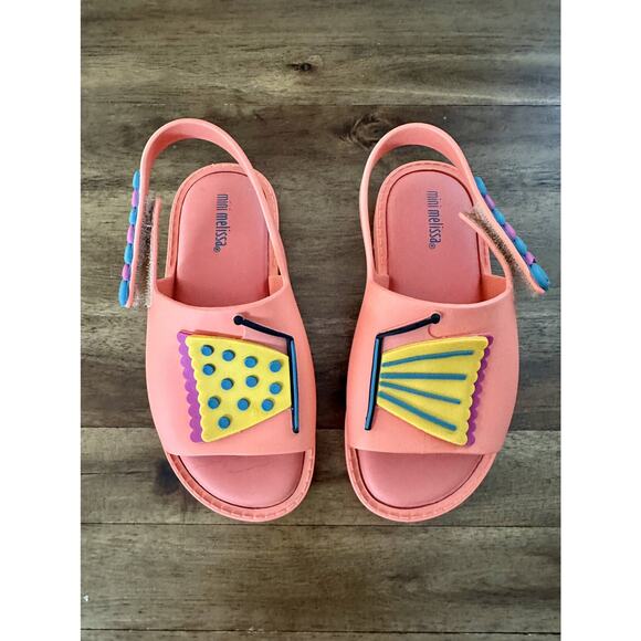 Mini Melissa Mia Fabula Coral Orange Yellow Blue Butterfly Sandals Slingbacks 9 - Picture 2 of 10
